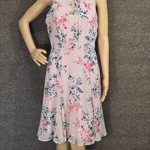 White House Black Market Pink Floral Print Soft A-Line Dress Sz 2